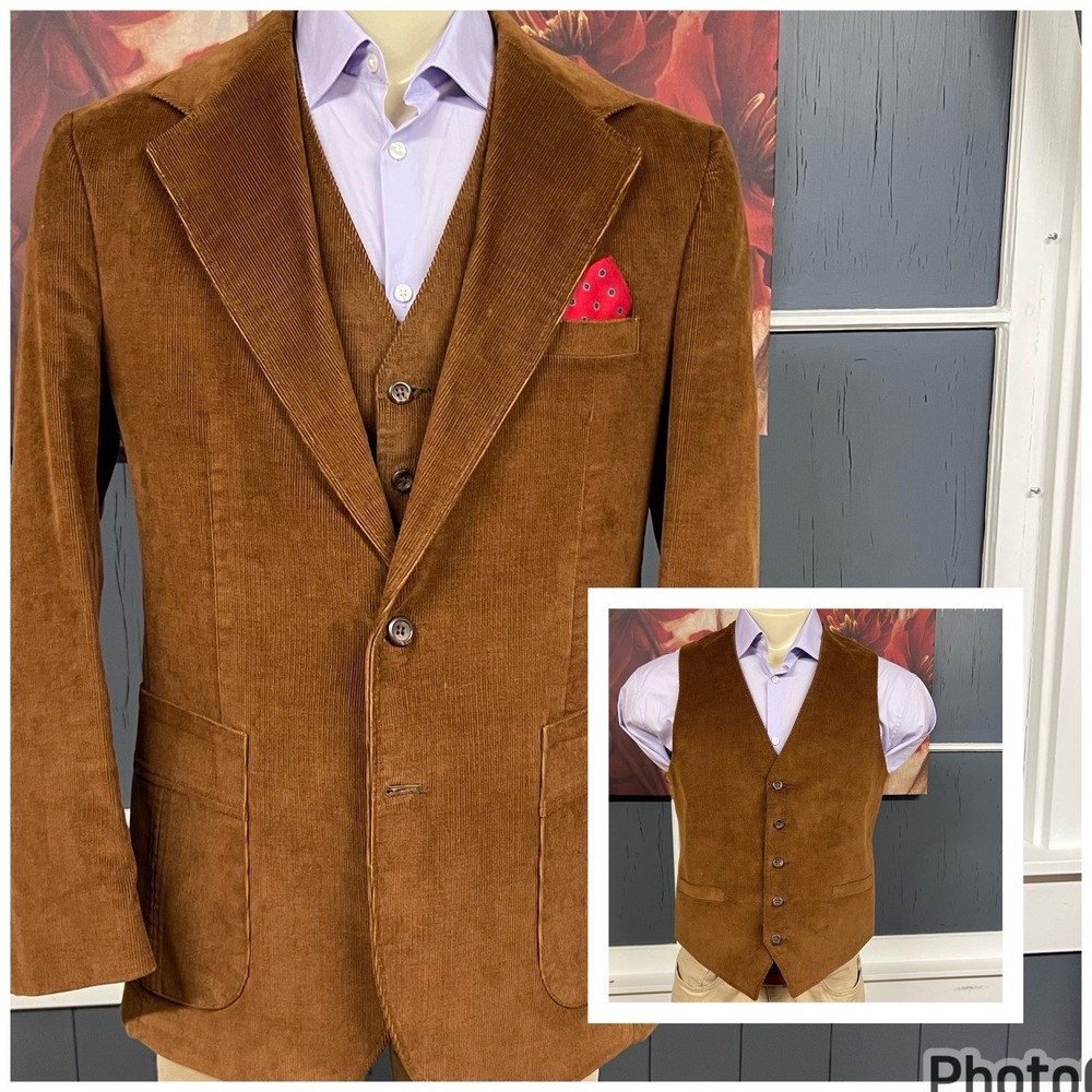 Vintage Haggar Corduroy Blazer x Vest Jacket Sport Coat Mens 40R Cotton Brown